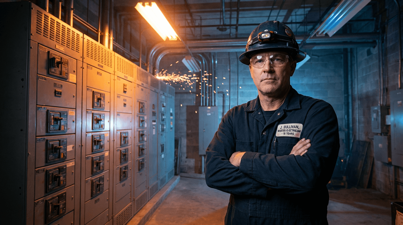 Professional electrician at work